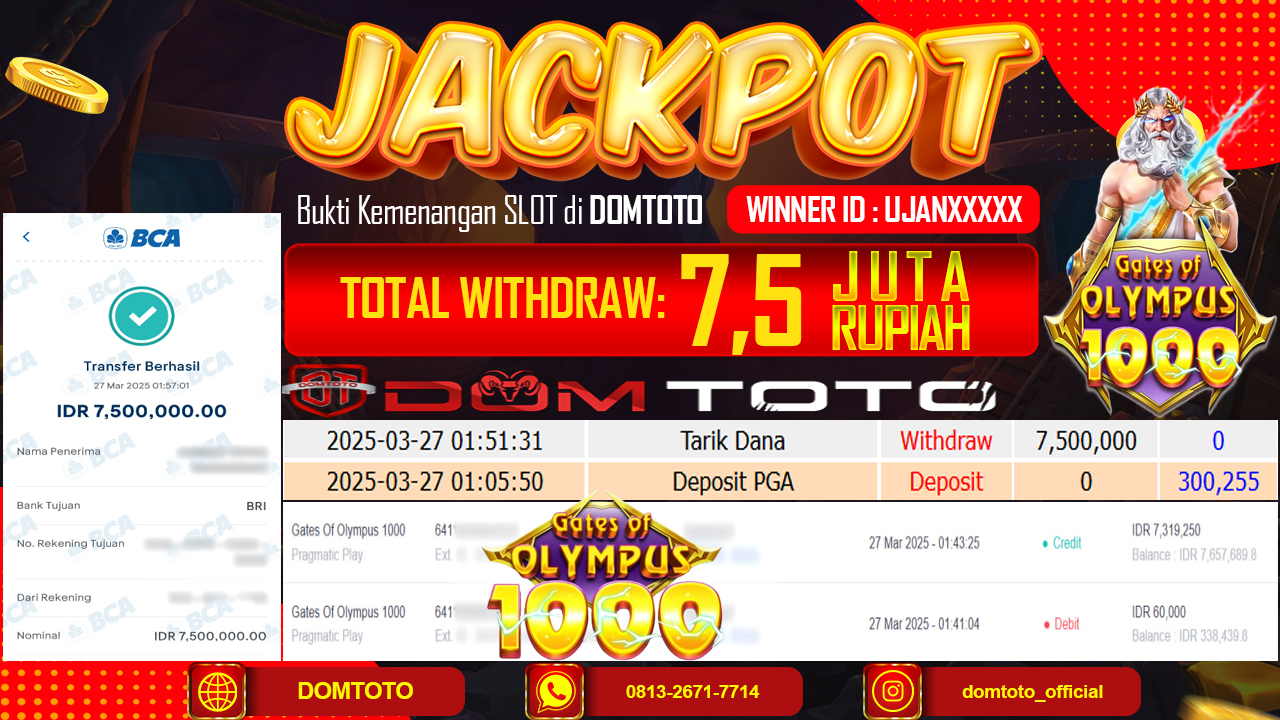 JACKPOT SLOT GATES OF OLYMPUS 1000  27 MARET 2025